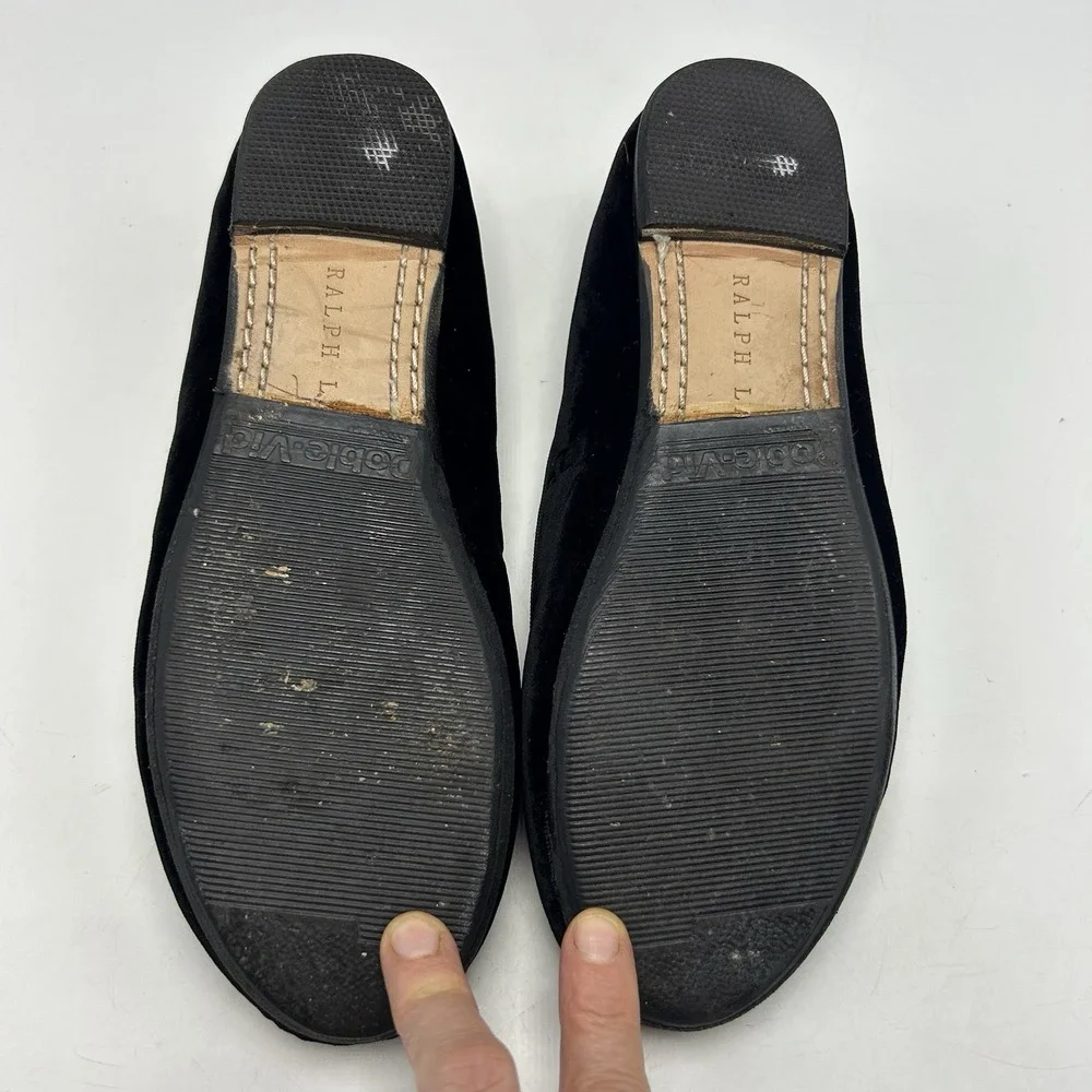 Lauren Ralph Flats Girls 3.5 Black Velvet Slippers Monogram Smoking Old Money